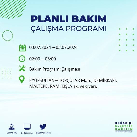 BEDAŞ paylaştı: İstanbul'da bugün elektrik kesintisi yaşanacak ilçeler 30