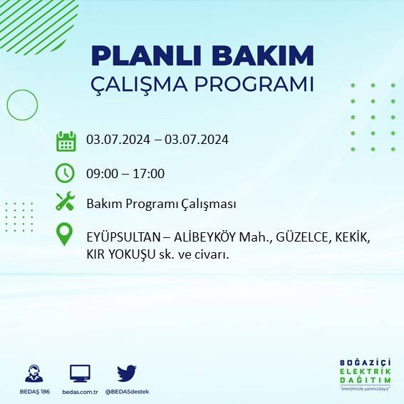 BEDAŞ paylaştı: İstanbul'da bugün elektrik kesintisi yaşanacak ilçeler 29