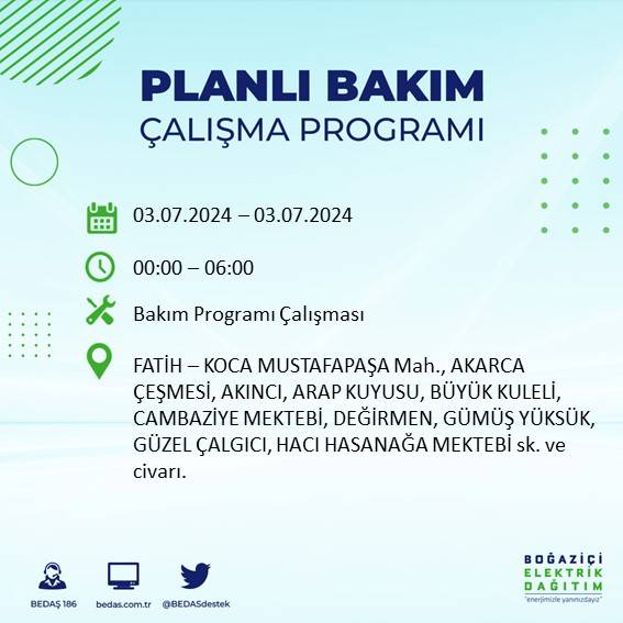 BEDAŞ paylaştı: İstanbul'da bugün elektrik kesintisi yaşanacak ilçeler 25
