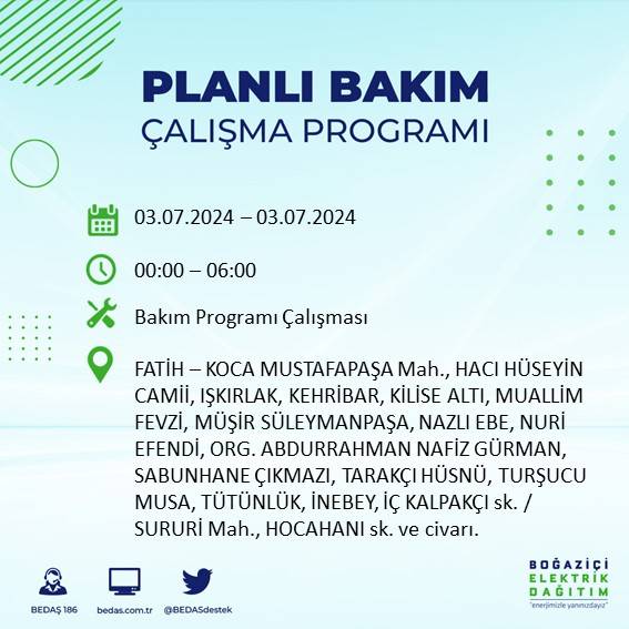 BEDAŞ paylaştı: İstanbul'da bugün elektrik kesintisi yaşanacak ilçeler 26