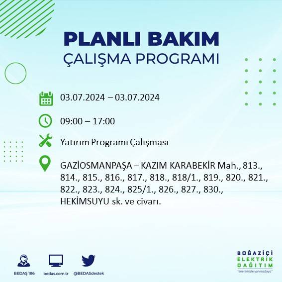 BEDAŞ paylaştı: İstanbul'da bugün elektrik kesintisi yaşanacak ilçeler 21