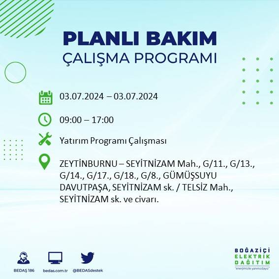 BEDAŞ paylaştı: İstanbul'da bugün elektrik kesintisi yaşanacak ilçeler 16