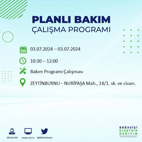 BEDAŞ paylaştı: İstanbul'da bugün elektrik kesintisi yaşanacak ilçeler 15