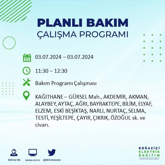 BEDAŞ paylaştı: İstanbul'da bugün elektrik kesintisi yaşanacak ilçeler 3