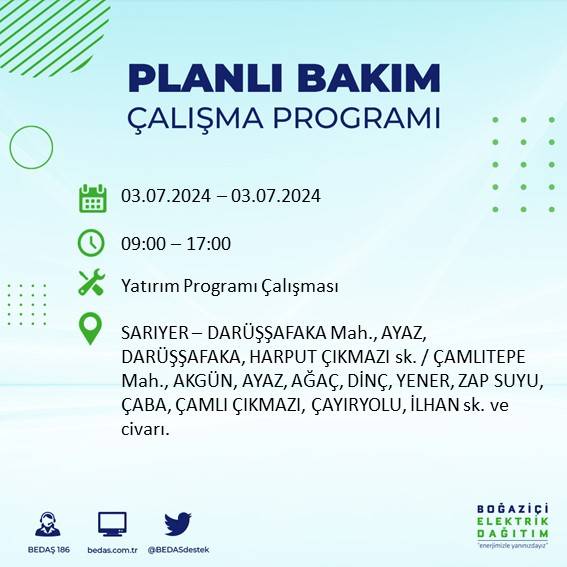 BEDAŞ paylaştı: İstanbul'da bugün elektrik kesintisi yaşanacak ilçeler 12