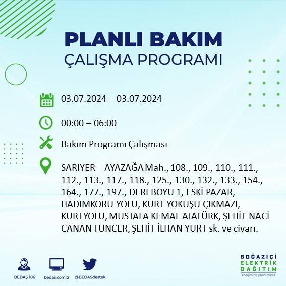 BEDAŞ paylaştı: İstanbul'da bugün elektrik kesintisi yaşanacak ilçeler 14