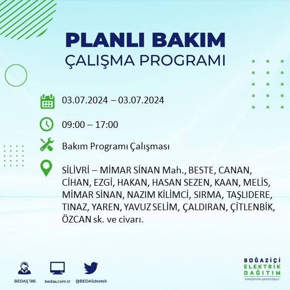 BEDAŞ paylaştı: İstanbul'da bugün elektrik kesintisi yaşanacak ilçeler 9
