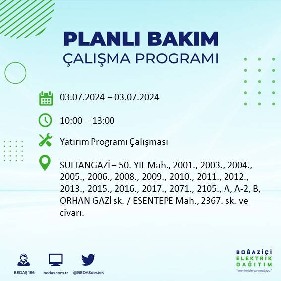 BEDAŞ paylaştı: İstanbul'da bugün elektrik kesintisi yaşanacak ilçeler 5