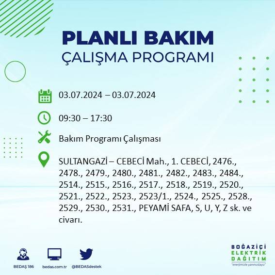 BEDAŞ paylaştı: İstanbul'da bugün elektrik kesintisi yaşanacak ilçeler 7