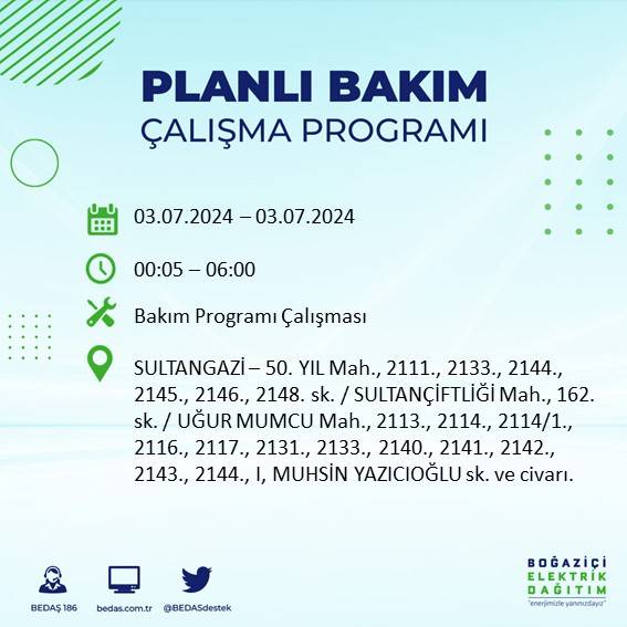 BEDAŞ paylaştı: İstanbul'da bugün elektrik kesintisi yaşanacak ilçeler 8
