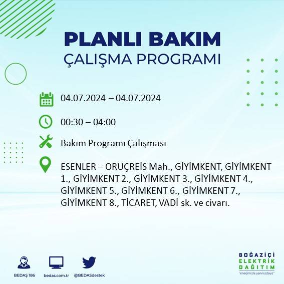 BEDAŞ paylaştı: İstanbul'da yarın elektrik kesintisi yaşanacak ilçeler 47