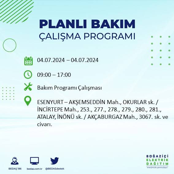 BEDAŞ paylaştı: İstanbul'da yarın elektrik kesintisi yaşanacak ilçeler 48