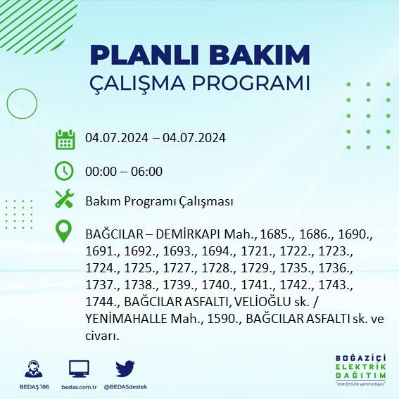 BEDAŞ paylaştı: İstanbul'da yarın elektrik kesintisi yaşanacak ilçeler 44