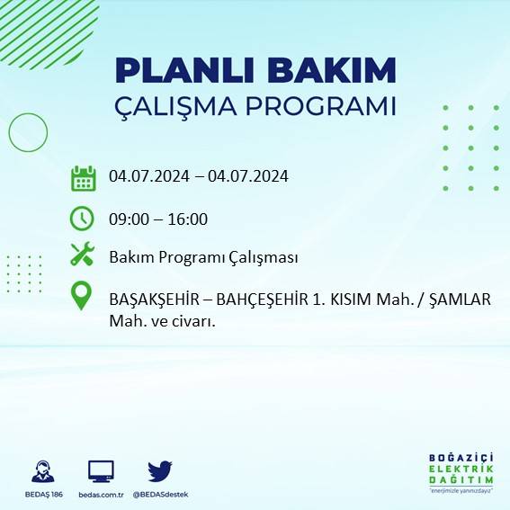 BEDAŞ paylaştı: İstanbul'da yarın elektrik kesintisi yaşanacak ilçeler 36