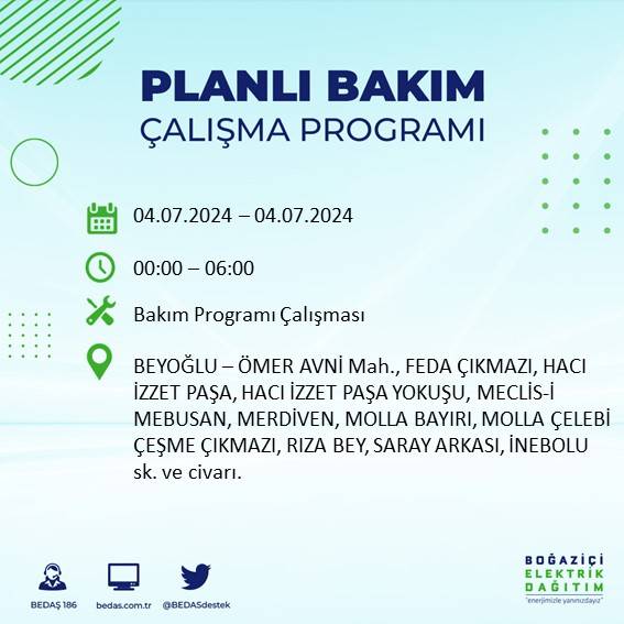 BEDAŞ paylaştı: İstanbul'da yarın elektrik kesintisi yaşanacak ilçeler 43