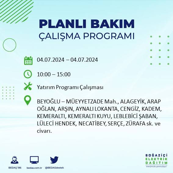 BEDAŞ paylaştı: İstanbul'da yarın elektrik kesintisi yaşanacak ilçeler 34