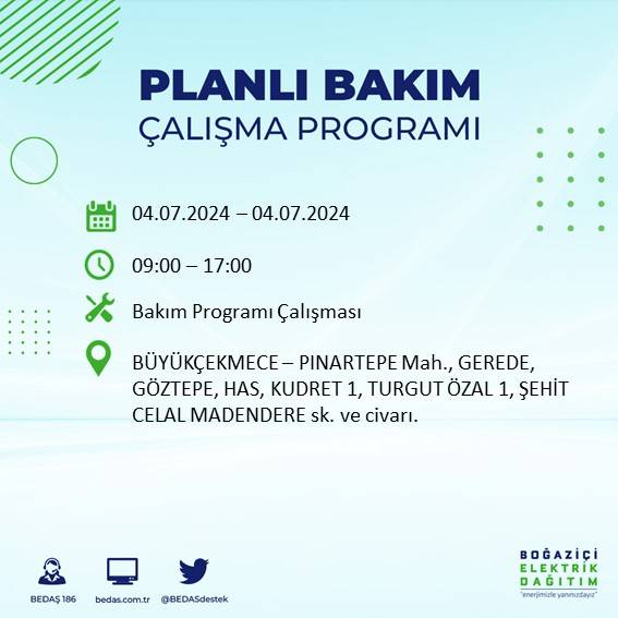 BEDAŞ paylaştı: İstanbul'da yarın elektrik kesintisi yaşanacak ilçeler 35