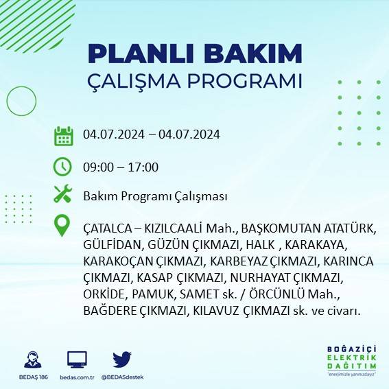 BEDAŞ paylaştı: İstanbul'da yarın elektrik kesintisi yaşanacak ilçeler 27