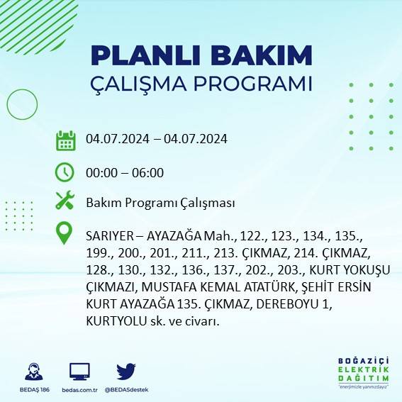 BEDAŞ paylaştı: İstanbul'da yarın elektrik kesintisi yaşanacak ilçeler 26