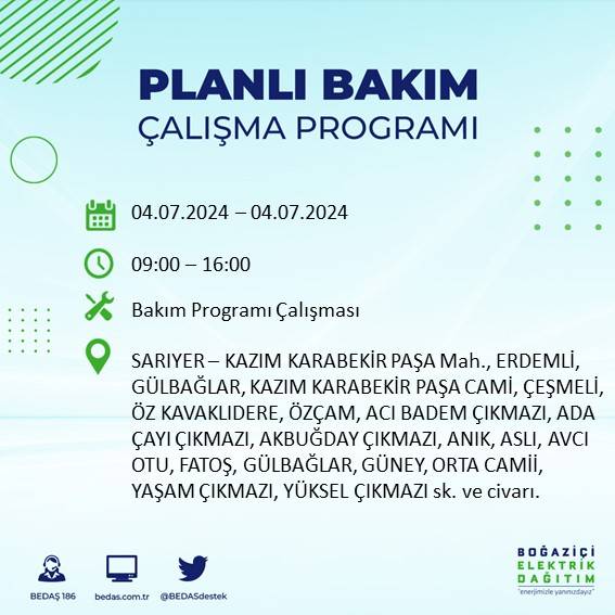 BEDAŞ paylaştı: İstanbul'da yarın elektrik kesintisi yaşanacak ilçeler 25