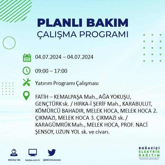 BEDAŞ paylaştı: İstanbul'da yarın elektrik kesintisi yaşanacak ilçeler 20