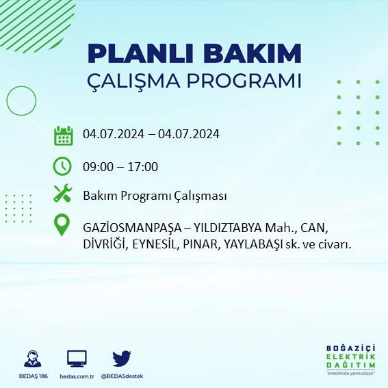 BEDAŞ paylaştı: İstanbul'da yarın elektrik kesintisi yaşanacak ilçeler 15