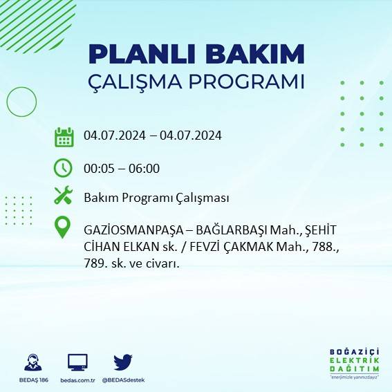 BEDAŞ paylaştı: İstanbul'da yarın elektrik kesintisi yaşanacak ilçeler 13