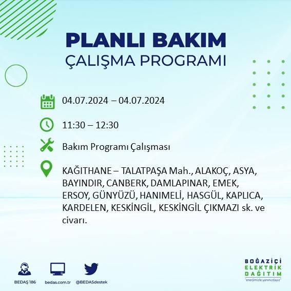 BEDAŞ paylaştı: İstanbul'da yarın elektrik kesintisi yaşanacak ilçeler 6