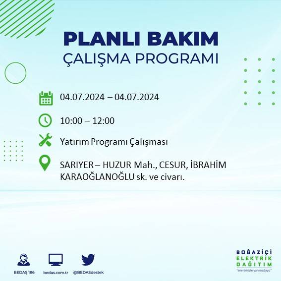 BEDAŞ paylaştı: İstanbul'da yarın elektrik kesintisi yaşanacak ilçeler 12