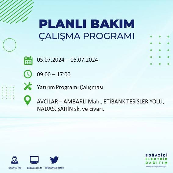 BEDAŞ açıkladı: İstanbul'da bugün elektrik kesintisi yaşanacak ilçeler 44