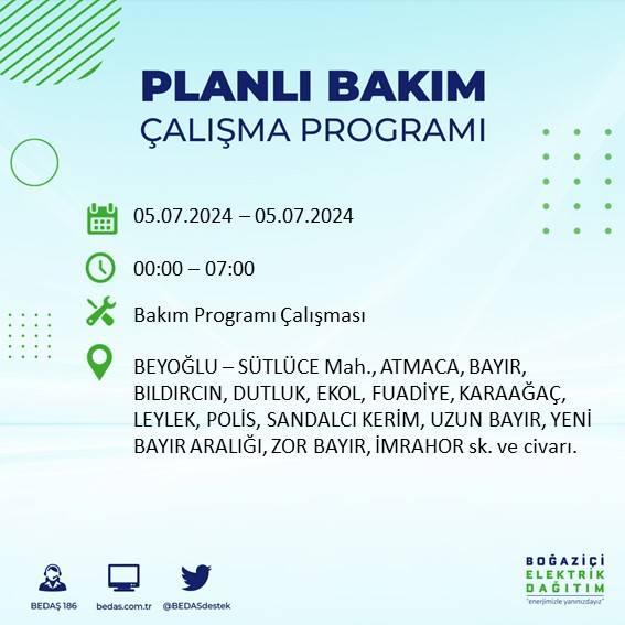 BEDAŞ açıkladı: İstanbul'da bugün elektrik kesintisi yaşanacak ilçeler 30