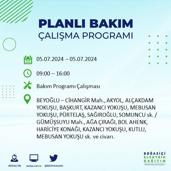 BEDAŞ açıkladı: İstanbul'da bugün elektrik kesintisi yaşanacak ilçeler 29