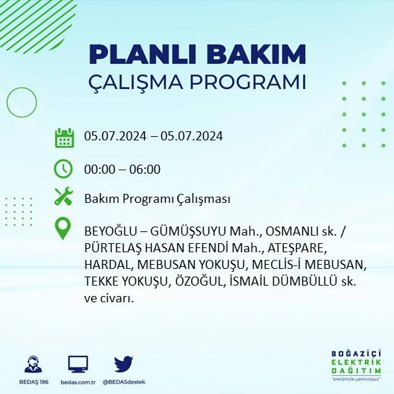 BEDAŞ açıkladı: İstanbul'da bugün elektrik kesintisi yaşanacak ilçeler 26