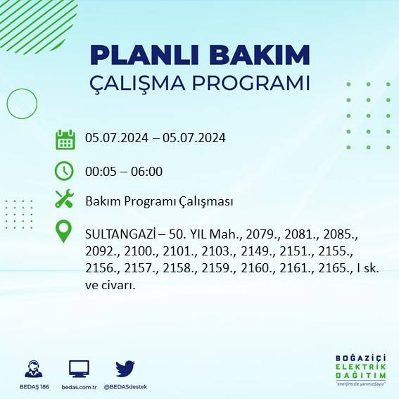 BEDAŞ açıkladı: İstanbul'da bugün elektrik kesintisi yaşanacak ilçeler 20