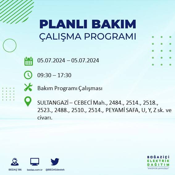 BEDAŞ açıkladı: İstanbul'da bugün elektrik kesintisi yaşanacak ilçeler 22