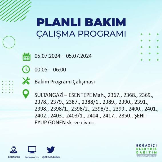 BEDAŞ açıkladı: İstanbul'da bugün elektrik kesintisi yaşanacak ilçeler 21