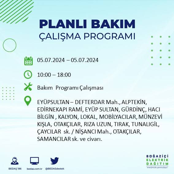 BEDAŞ açıkladı: İstanbul'da bugün elektrik kesintisi yaşanacak ilçeler 14