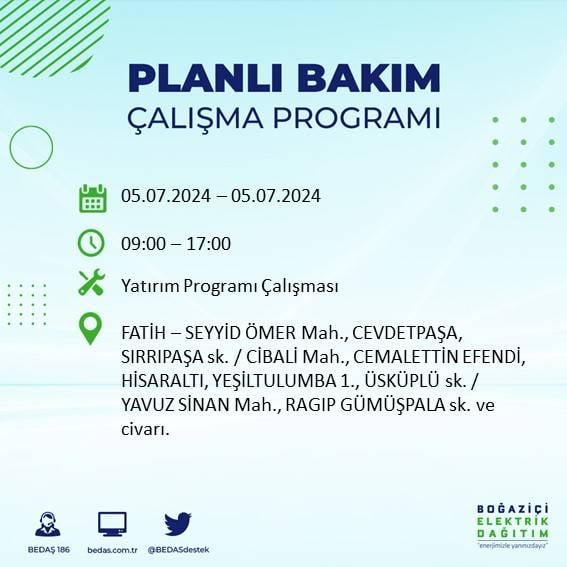 BEDAŞ açıkladı: İstanbul'da bugün elektrik kesintisi yaşanacak ilçeler 9