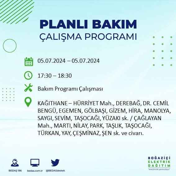 BEDAŞ açıkladı: İstanbul'da bugün elektrik kesintisi yaşanacak ilçeler 17