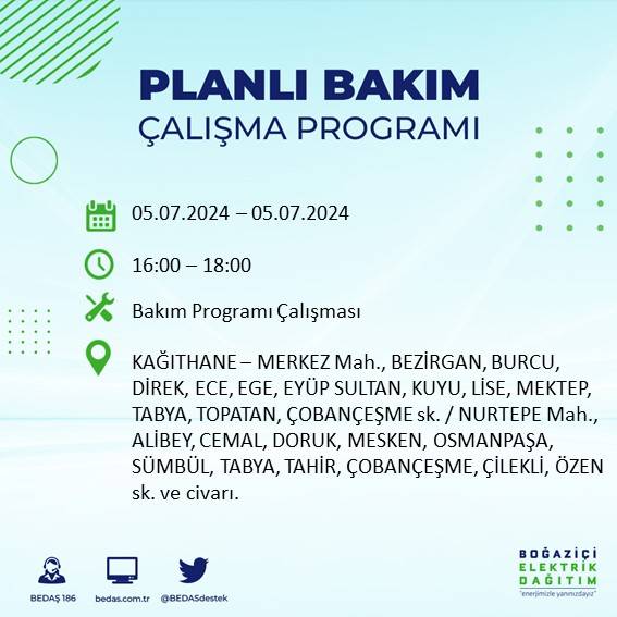 BEDAŞ açıkladı: İstanbul'da bugün elektrik kesintisi yaşanacak ilçeler 16