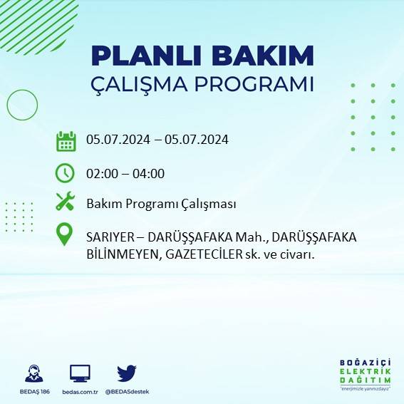 BEDAŞ açıkladı: İstanbul'da bugün elektrik kesintisi yaşanacak ilçeler 5