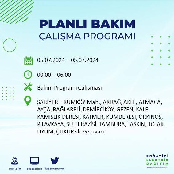 BEDAŞ açıkladı: İstanbul'da bugün elektrik kesintisi yaşanacak ilçeler 7