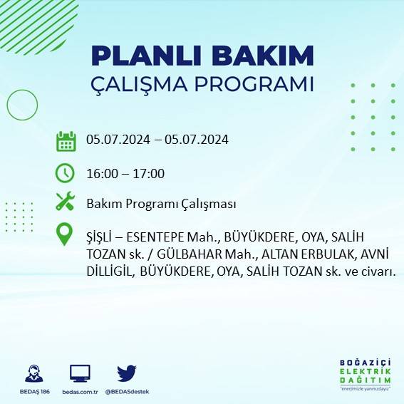 BEDAŞ açıkladı: İstanbul'da bugün elektrik kesintisi yaşanacak ilçeler 1