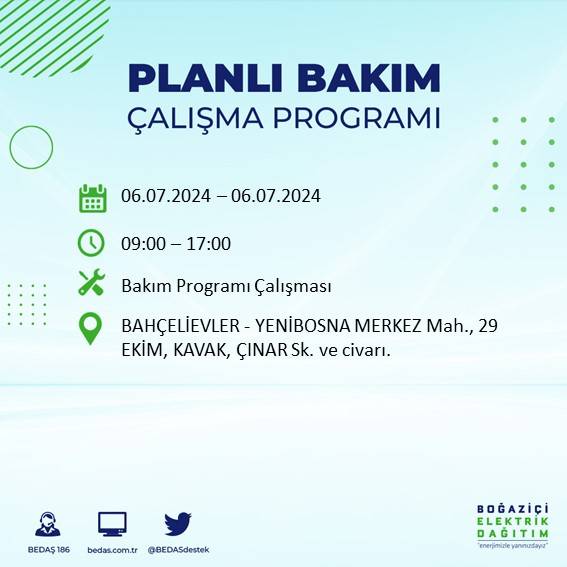 BEDAŞ duyurdu: İstanbul'da 6 Temmuz'da elektrik kesintisi yaşanacak ilçeler 34