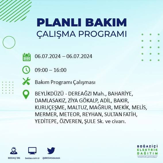 BEDAŞ duyurdu: İstanbul'da 6 Temmuz'da elektrik kesintisi yaşanacak ilçeler 35