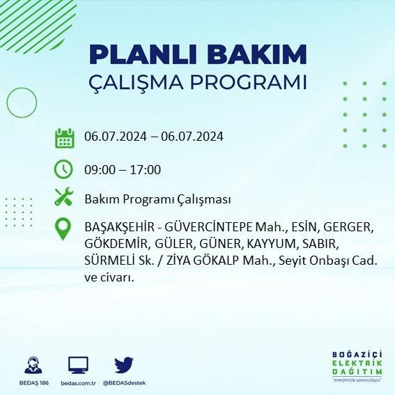 BEDAŞ duyurdu: İstanbul'da 6 Temmuz'da elektrik kesintisi yaşanacak ilçeler 32