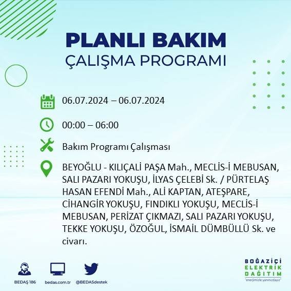 BEDAŞ duyurdu: İstanbul'da 6 Temmuz'da elektrik kesintisi yaşanacak ilçeler 31