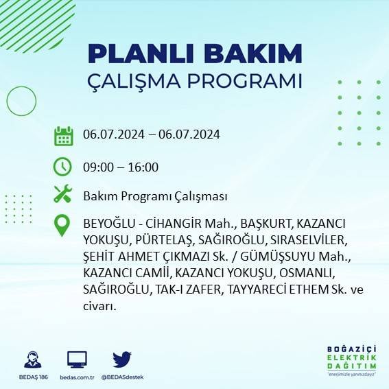 BEDAŞ duyurdu: İstanbul'da 6 Temmuz'da elektrik kesintisi yaşanacak ilçeler 28