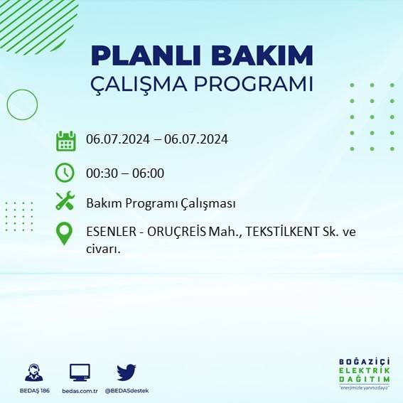 BEDAŞ duyurdu: İstanbul'da 6 Temmuz'da elektrik kesintisi yaşanacak ilçeler 29