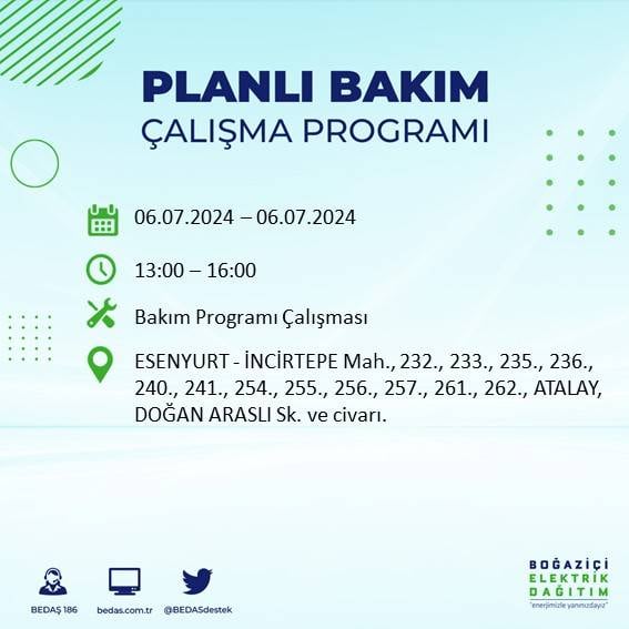 BEDAŞ duyurdu: İstanbul'da 6 Temmuz'da elektrik kesintisi yaşanacak ilçeler 21